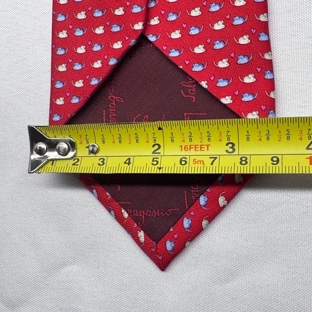 Salvatore Ferragamo Silk Tie Mens OS Red Mice Hearts Whimsical Designer Italy - Picture 3 of 4